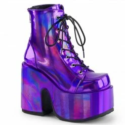 DEMONIA Camel-203 Purple Hologram Goth Festival Platform 5" Chunky Heels Boots
