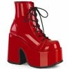 DEMONIA Camel-203 Red Patent Goth Festival Platform 5" Chunky Heels Boots