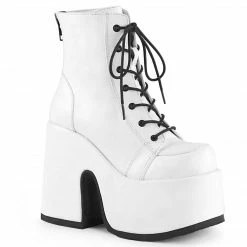 DEMONIA Camel-203 White Vegan Leather Goth Festival Platform 5" Chunky Heel Boot Boots