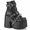 Heels DEMONIA Camel-205 Black Chains Lock & Key Goth Chunky Heel Ankle Boots