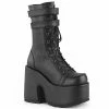 DEMONIA Camel-250 Black Vegan Leather Goth Calf Chunky 5" Heel Platform Boots