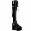 DEMONIA CAMEL-300 Black Stretch Patent Goth Thigh High 5" Platform Boots