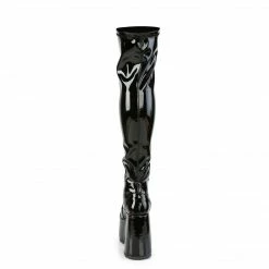 DEMONIA CAMEL-300 Black Stretch Patent Goth Thigh High 5