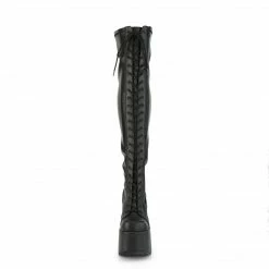 Heels DEMONIA CAMEL-300 Black Stretch Faux Leather Goth Thigh High 5" Platform Boots
