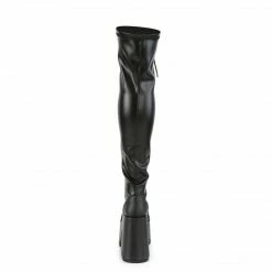Heels DEMONIA CAMEL-300 Black Stretch Faux Leather Goth Thigh High 5