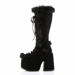 DEMONIA Camel-311 Black Vegan Suede Faux Fur Winter Goth 5