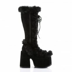 DEMONIA Camel-311 Black Vegan Suede Faux Fur Winter Goth 5