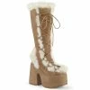 DEMONIA Camel-311 Camel Vegan Suede Faux Fur Winter 5" Platform Boots
