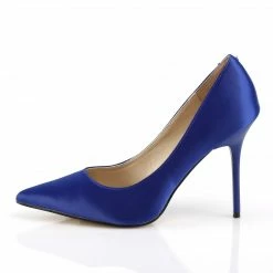 DISCONTINUED PLEASER Classique-20 Blue Satin Work Pumps Heels Large Plus Sz 5-16