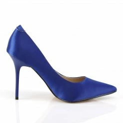 DISCONTINUED PLEASER Classique-20 Blue Satin Work Pumps Heels Large Plus Sz 5-16