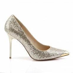PLEASER Classique-20 Gold Glitter Work Dress Pumps Heels Large Plus Size 5-16