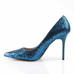 DISCONTINUED PLEASER Classique-20 Blue Glitter Pumps Heels Large Plus Size 5-16