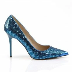 DISCONTINUED PLEASER Classique-20 Blue Glitter Pumps Heels Large Plus Size 5-16
