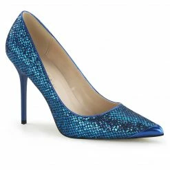 DISCONTINUED PLEASER Classique-20 Blue Glitter Pumps Heels Large Plus Size 5-16