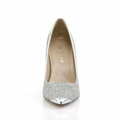 DISCONTINUED PLEASER Classique-20 Silver Glitter Pumps Heel Large Plus Size 5-16