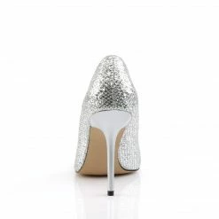 DISCONTINUED PLEASER Classique-20 Silver Glitter Pumps Heel Large Plus Size 5-16