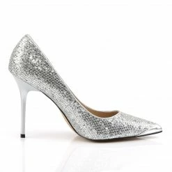 DISCONTINUED PLEASER Classique-20 Silver Glitter Pumps Heel Large Plus Size 5-16