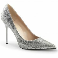 DISCONTINUED PLEASER Classique-20 Silver Glitter Pumps Heel Large Plus Size 5-16