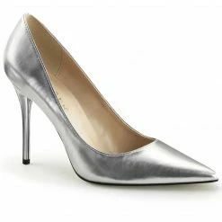 PLEASER Classique-20 Silver Metallic Work Dress Pumps Heels Large Plus Size 5-16