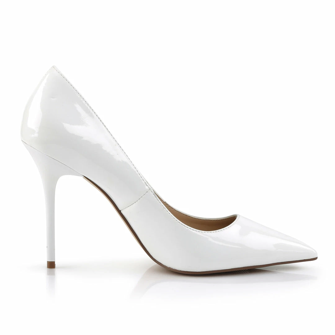 PLEASER Classique-20 White Patent Work Dress Pumps Heels Large Plus Sizes 5-16