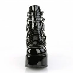 DEMONIA Concord-57 Black Patent Goth Alternative Ankle Calf Platforms Boots