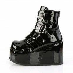 DEMONIA Concord-57 Black Patent Goth Alternative Ankle Calf Platforms Boots