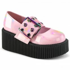 DEMONIA Creeper-230 Pink Wide Grommet Strap Maryjane Platform Flats Heels