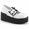 DEMONIA Creeper-230 White Wide Grommet Strap Maryjane Platform Flats Heels