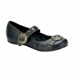 DEMONIA Daisy-09 Black Goth Gothic Punk Gear Buckle Steampunk Vegan Ballet Flats