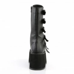 DEMONIA Damned-225 Black Vegan Leather Goth Spike Buckles Calf Platform Boots