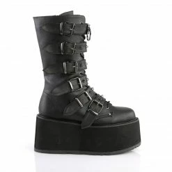 DEMONIA Damned-225 Black Vegan Leather Goth Spike Buckles Calf Platform Boots