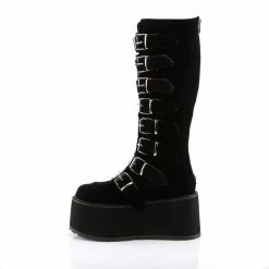 DEMONIA Damned-318 Black Velvet Goth Spike Buckles Platform Knee Boots