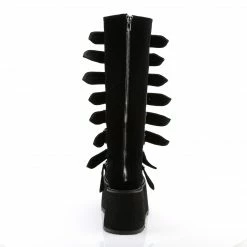 DEMONIA Damned-318 Black Velvet Goth Spike Buckles Platform Knee Boots