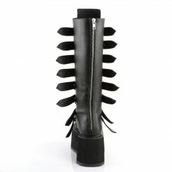 DEMONIA Damned-318 Black Vegan Leather Goth Spike Buckles Platform Knee Boots