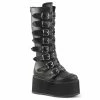 DEMONIA Damned-318 Black Vegan Leather Goth Spike Buckles Platform Knee Boots