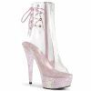 PLEASER Delight-1018C Clear Opal Glitter Pole Club Peep Toe Platform Ankle Boots
