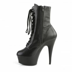 PLEASER Delight-1020 Black Real Leather Lace Up Zip Platform 6