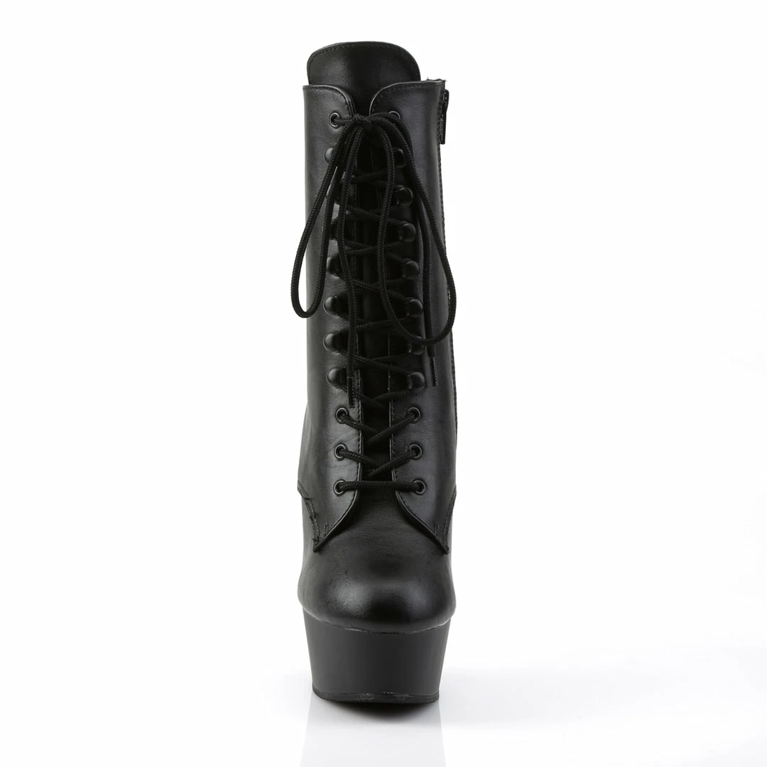PLEASER Delight-1020 Black Faux Leather Lace Up Zip Platforms 6" Ankle Boot 4-13 Boots