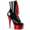 PLEASER Delight-1020 Black Red Chrome 6" Heels Ankle Calf Platform 6" Boots