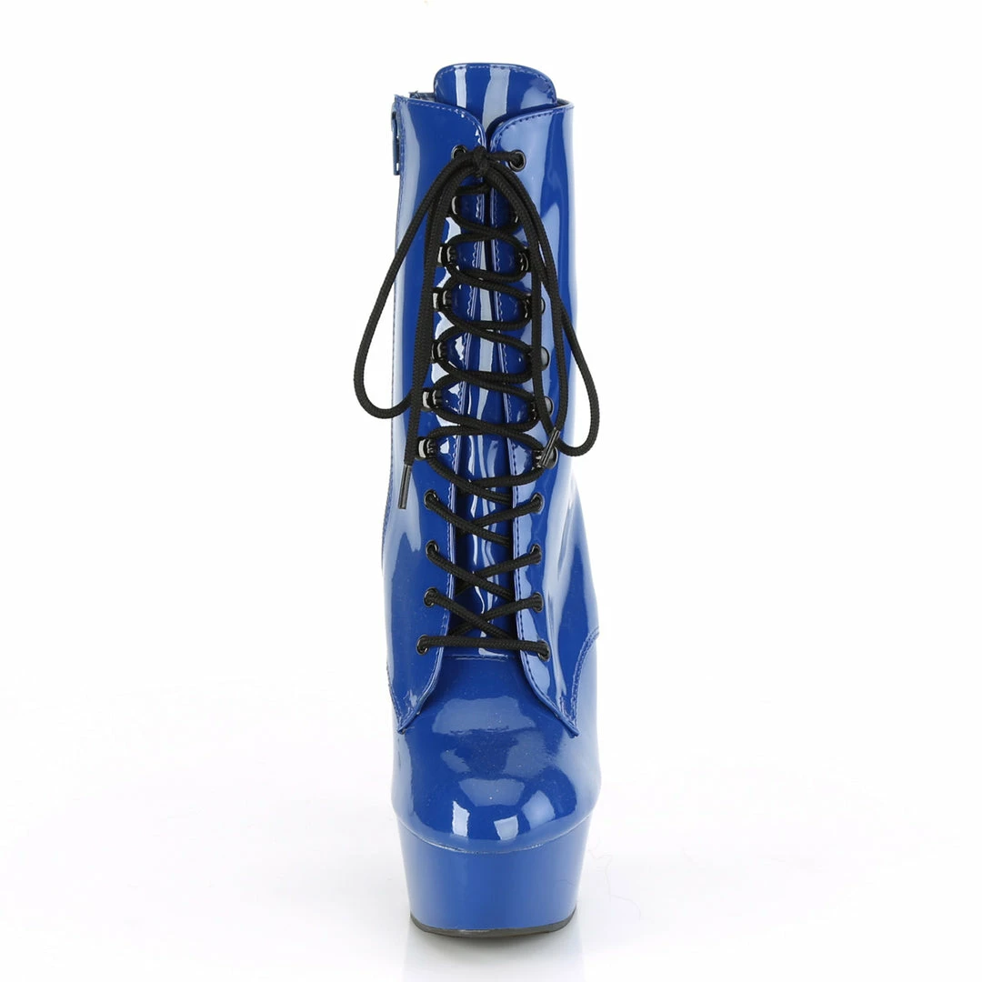 PLEASER Delight-1020 Blue Patent Lace Up Zip Platforms 6" Ankle Boots 4-13