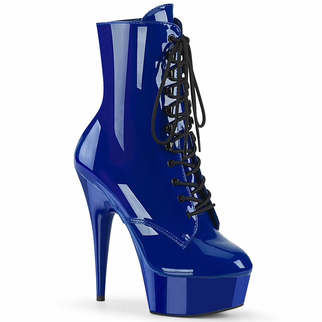 PLEASER Delight-1020 Blue Patent Lace Up Zip Platforms 6" Ankle Boots 4-13