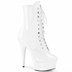 PLEASER Delight-1020 White Patent Lace Up Zip Platforms 6" Ankle Boots 4-13