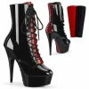 PLEASER Delight-1020FH Black Red Interchangeable Tongues 6" Ankle Boots 4-13