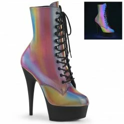 PLEASER Delight-1020REFL Rainbow Reflective Platforms 6" Ankle Boots 4-13