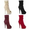 PLEASER Delight-1031 Burgundy Red Faux Suede Peep Toe 6" Boots Heels
