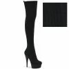 Boots PLEASER Delight-3002-1 Black Knit Fabric Pull On Skin Tight Exotic 6" Thigh Boot