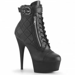 PLEASER Delight-600-05 Black Faux Leather Quilted Side Zipper Detail Ankle Boots