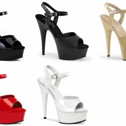 PLEASER Delight-609 Black Pink White Cream Pole Dancer Club Ankle Strap 6" Heels