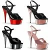 PLEASER Delight-609 Red Silver Rose Gold Chrome Dancer Club Ankle Strap 6" Heels