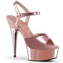 PLEASER Delight-609 Red Silver Rose Gold Chrome Dancer Club Ankle Strap 6